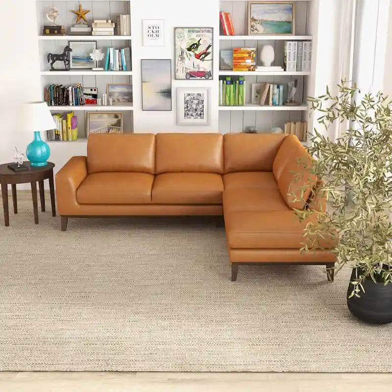 Canapé d'angle sectionnel en cuir de qualité supérieure style Mid-Century Miami, couleur fauve