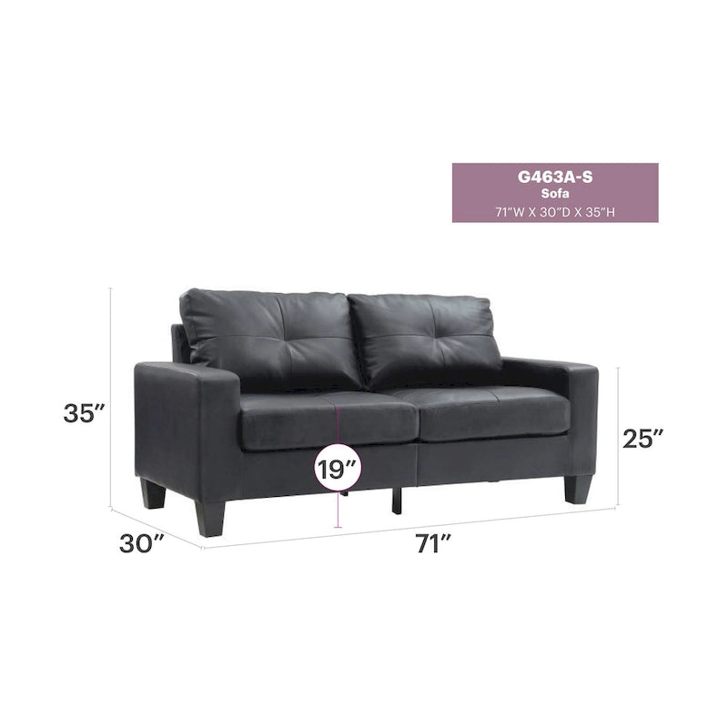 Canapé droit Newbury en similicuir à bras évasés de 180 cm de large - 32L x 71W x 36H
