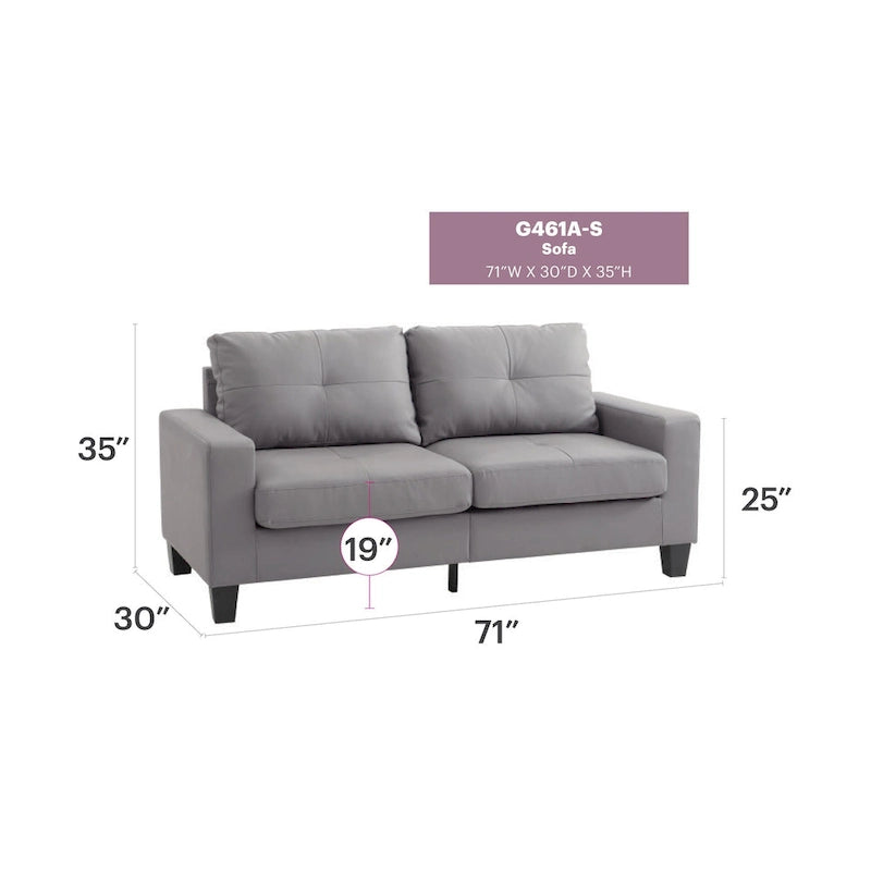 Canapé droit Newbury en similicuir à bras évasés de 180 cm de large - 32L x 71W x 36H