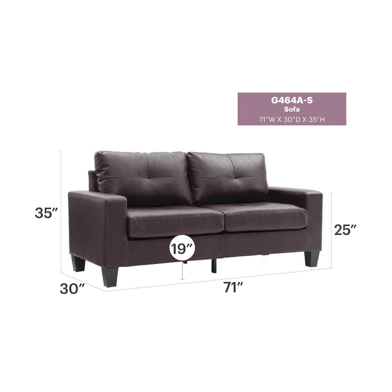 Canapé droit Newbury en similicuir à bras évasés de 180 cm de large - 32L x 71W x 36H