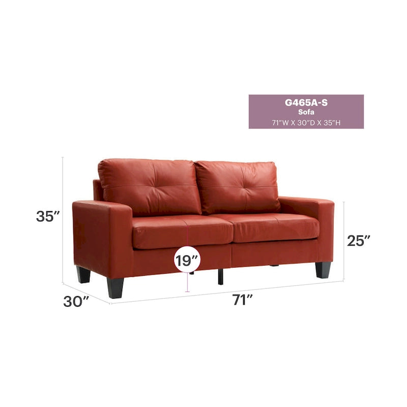 Canapé droit Newbury en similicuir à bras évasés de 180 cm de large - 32L x 71W x 36H