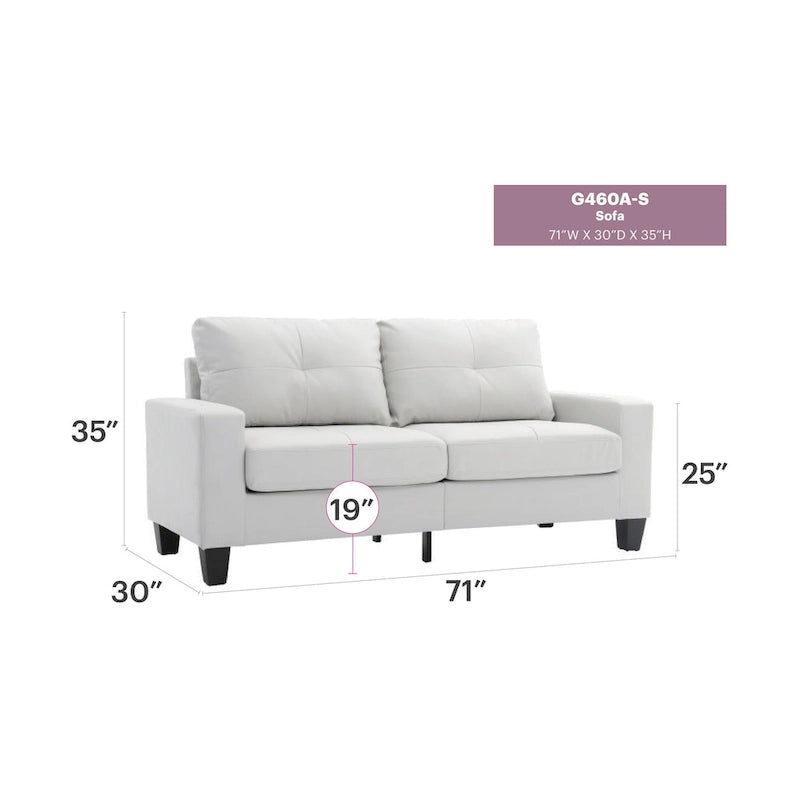 Canapé droit Newbury en similicuir à bras évasés de 180 cm de large - 32L x 71W x 36H