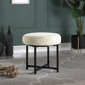 Pouf rond tapissé sur le dessus avec structure en métal - Fausse peau de mouton crème