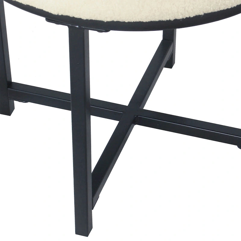 Pouf rond tapissé sur le dessus avec structure en métal - Fausse peau de mouton crème