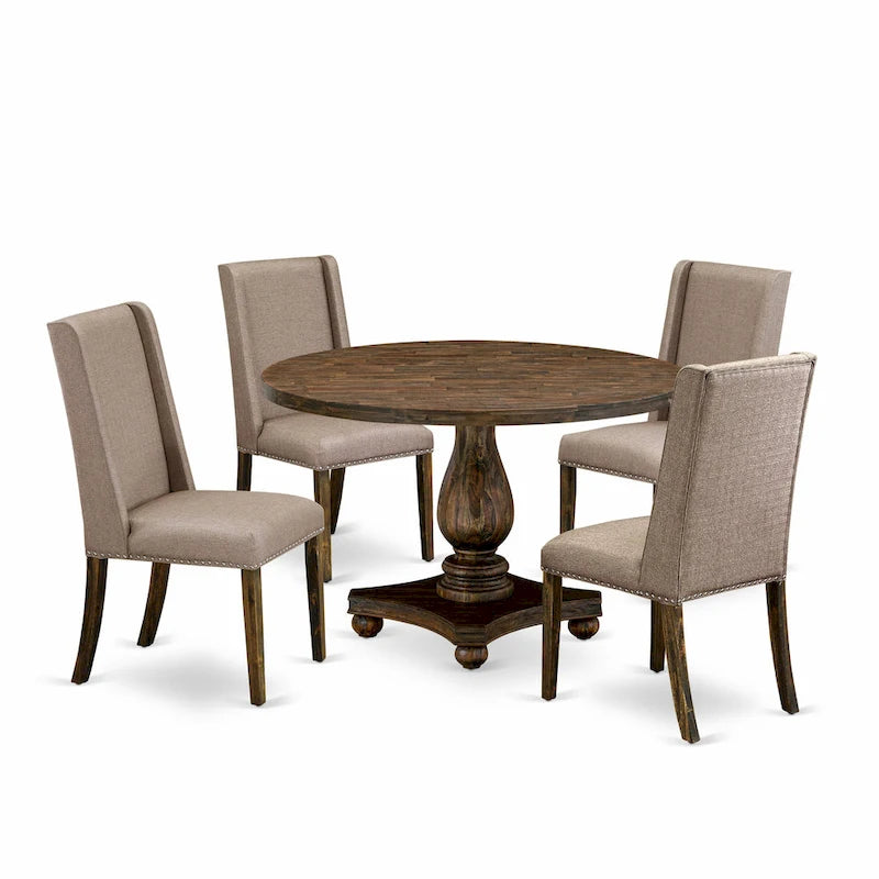 Ensemble de salle à manger East West Furniture – une table de cuisine et des chaises en tissu de lin kaki foncé, Distressed Jacobean (Option pièces)
