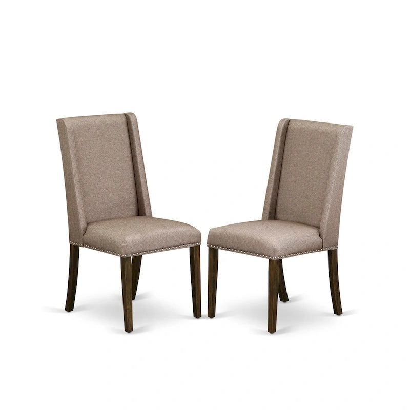 Ensemble de salle à manger East West Furniture – une table de cuisine et des chaises en tissu de lin kaki foncé, Distressed Jacobean (Option pièces)