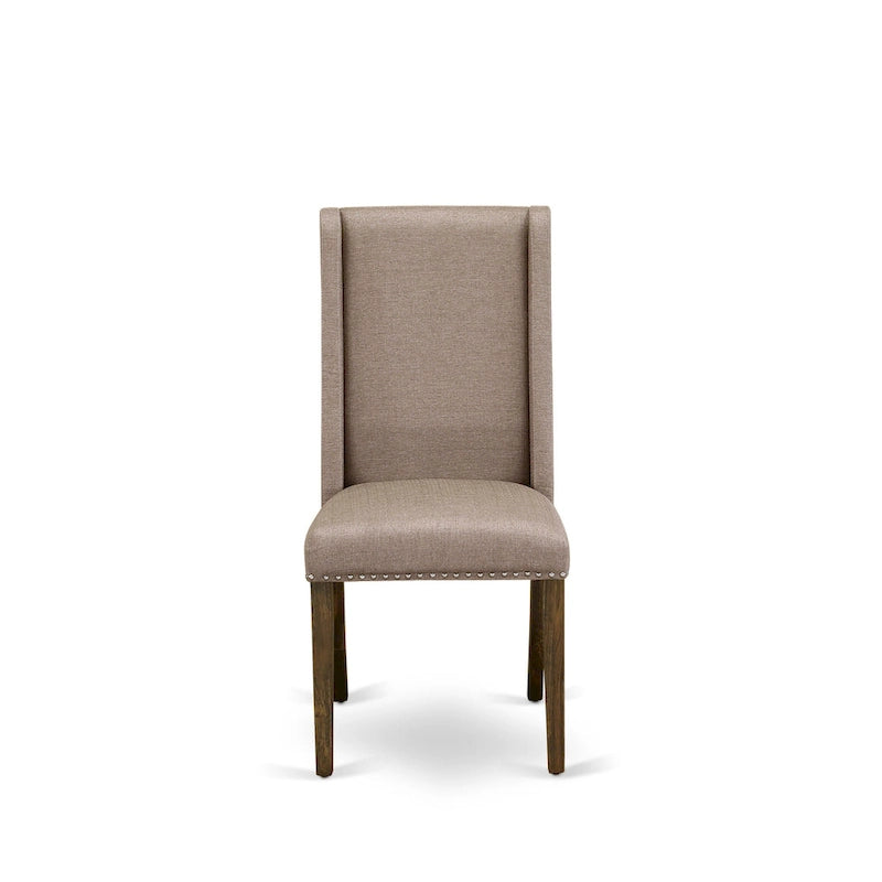 Ensemble de salle à manger East West Furniture – une table de cuisine et des chaises en tissu de lin kaki foncé, Distressed Jacobean (Option pièces)