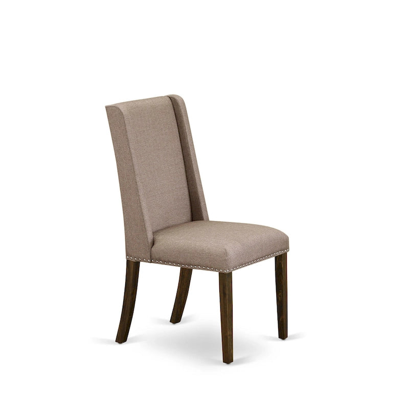 Ensemble de salle à manger East West Furniture – une table de cuisine et des chaises en tissu de lin kaki foncé, Distressed Jacobean (Option pièces)