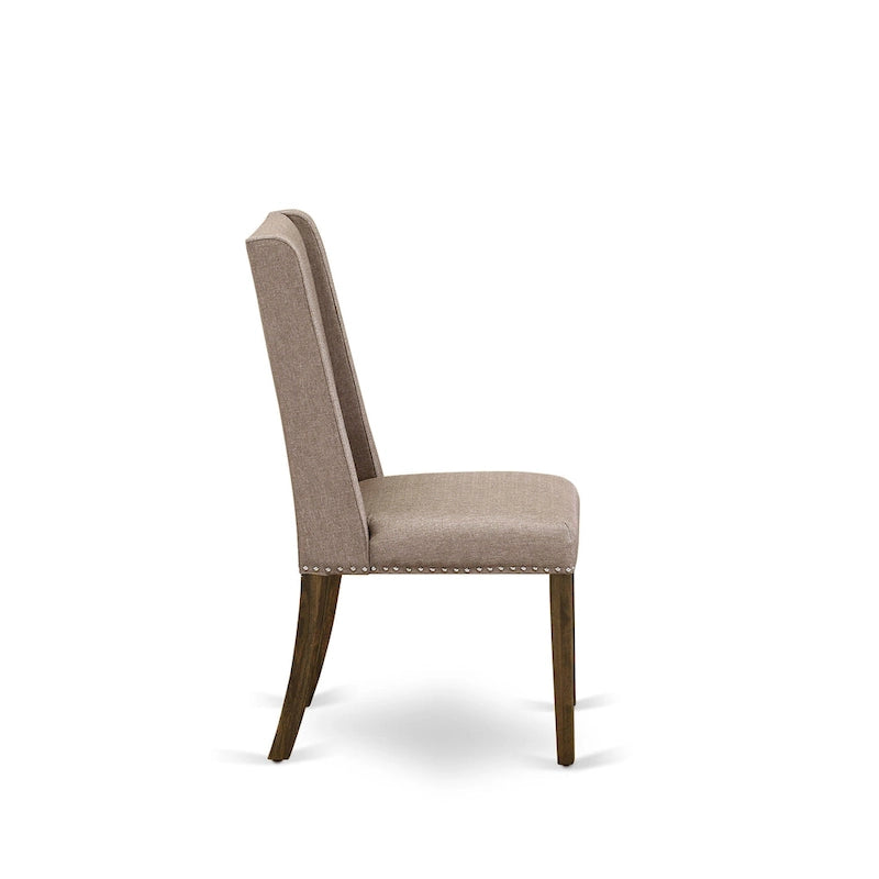 Ensemble de salle à manger East West Furniture – une table de cuisine et des chaises en tissu de lin kaki foncé, Distressed Jacobean (Option pièces)