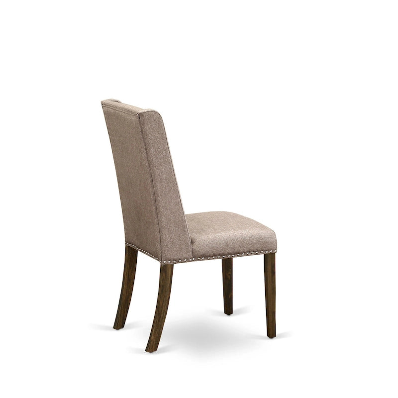 Ensemble de salle à manger East West Furniture – une table de cuisine et des chaises en tissu de lin kaki foncé, Distressed Jacobean (Option pièces)