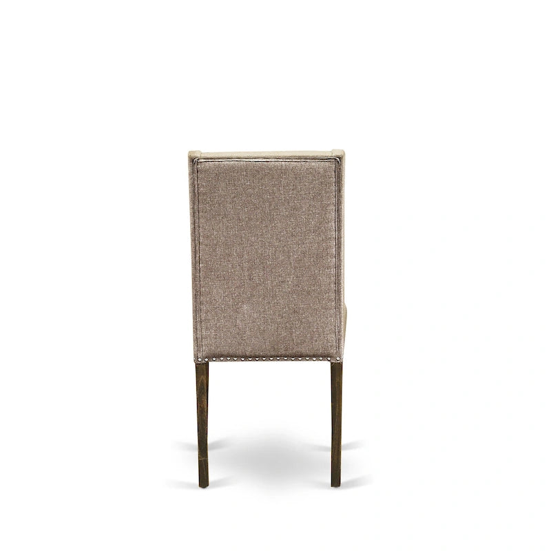 Ensemble de salle à manger East West Furniture – une table de cuisine et des chaises en tissu de lin kaki foncé, Distressed Jacobean (Option pièces)