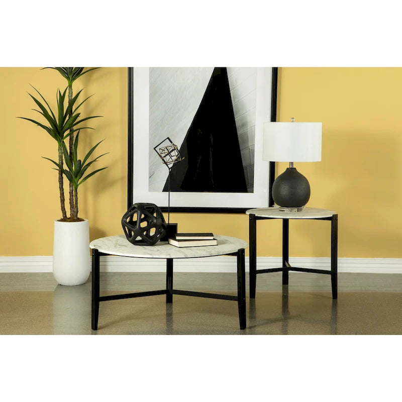 Table d'appoint Myranda en faux marbre blanc et noir