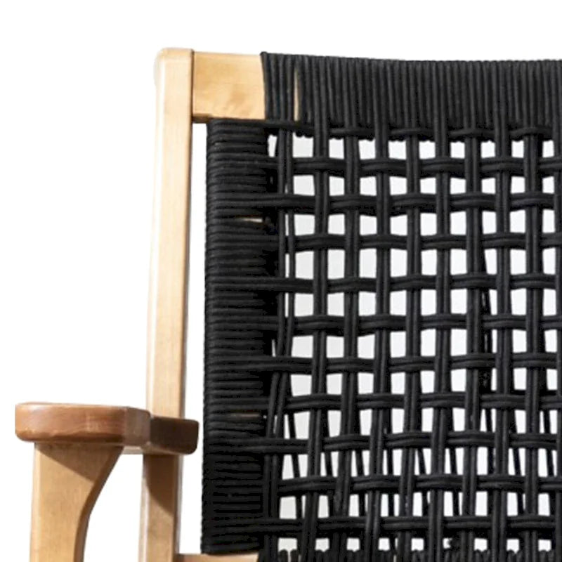 Fauteuil d'appoint avec assise en corde tressée et cadre en bois, marron et noir