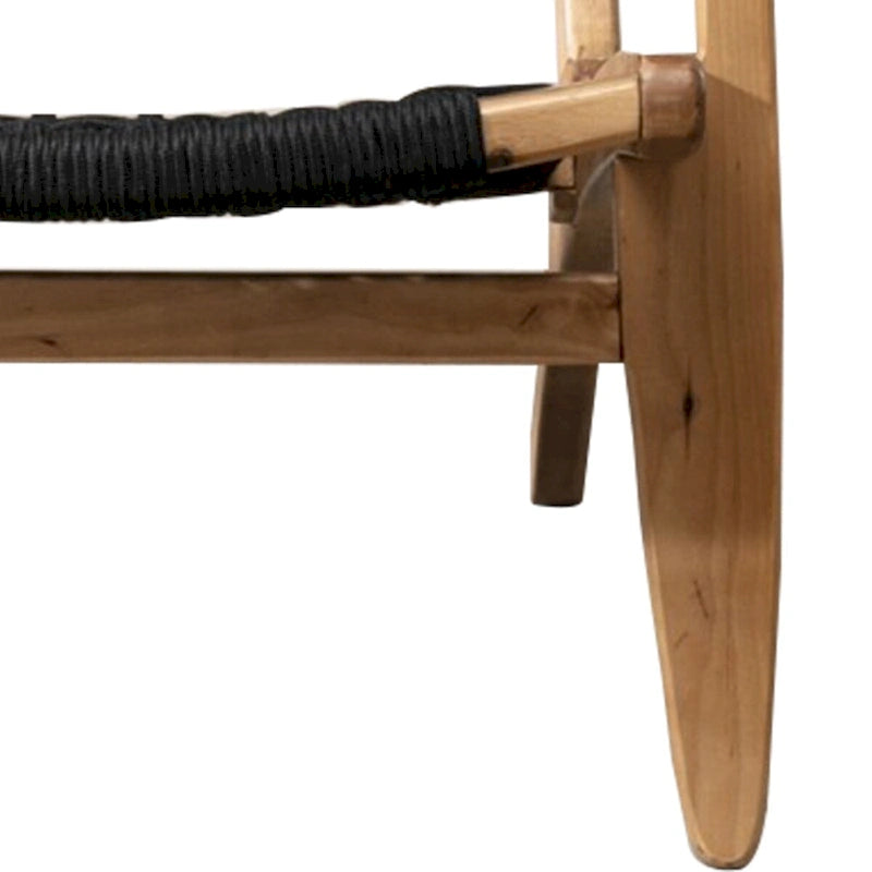 Fauteuil d'appoint avec assise en corde tressée et cadre en bois, marron et noir