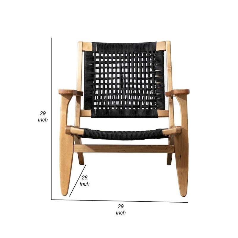 Fauteuil d'appoint avec assise en corde tressée et cadre en bois, marron et noir