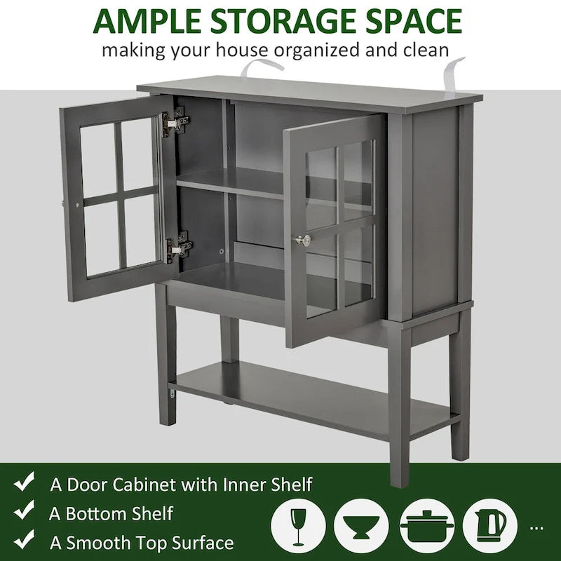 HOMCOM Bahut de cuisine moderne avec 2 portes vitrées battantes et grand espace de rangement