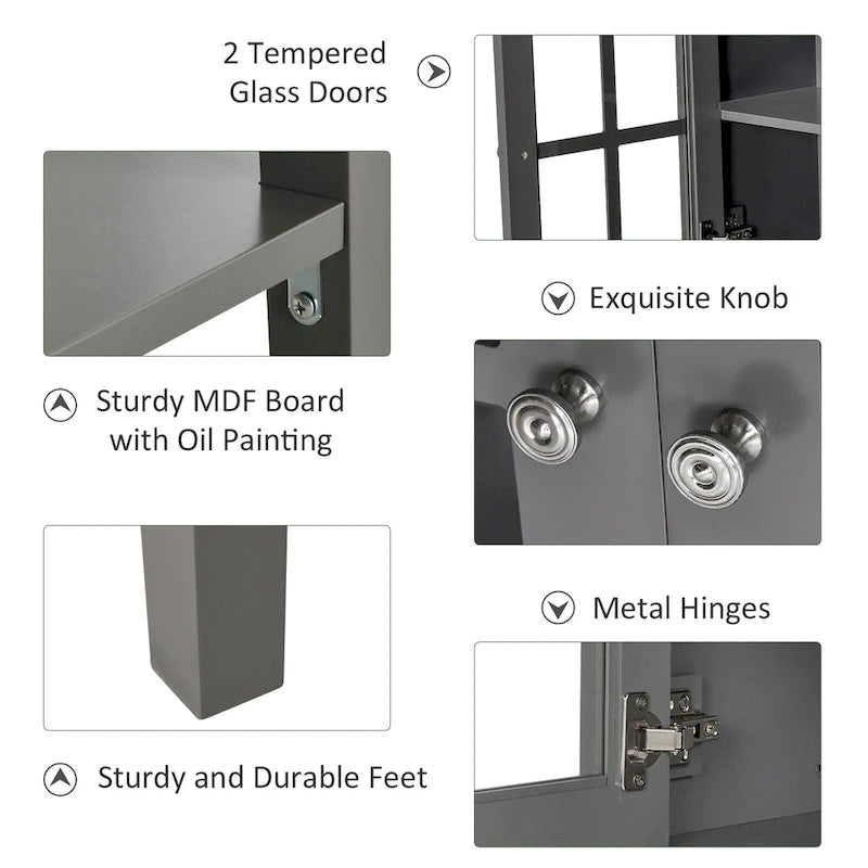 HOMCOM Bahut de cuisine moderne avec 2 portes vitrées battantes et grand espace de rangement