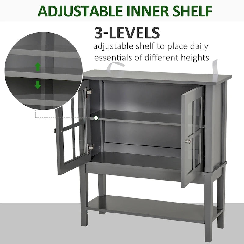 HOMCOM Bahut de cuisine moderne avec 2 portes vitrées battantes et grand espace de rangement