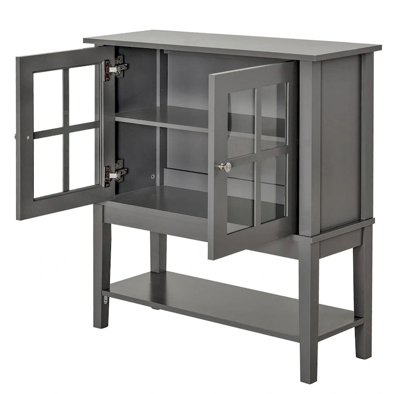 HOMCOM Bahut de cuisine moderne avec 2 portes vitrées battantes et grand espace de rangement