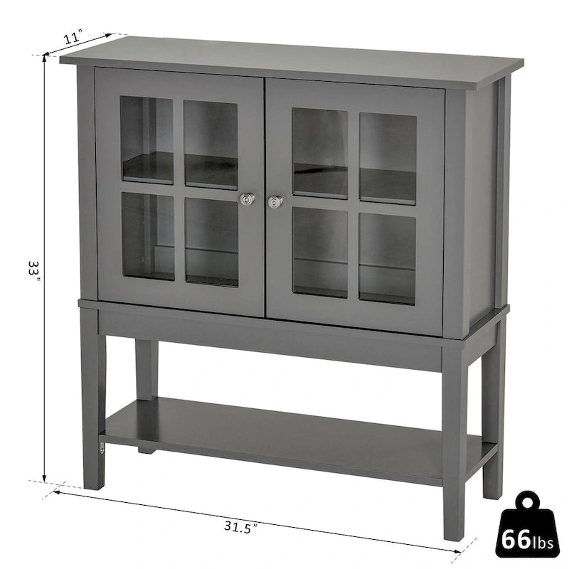 HOMCOM Bahut de cuisine moderne avec 2 portes vitrées battantes et grand espace de rangement