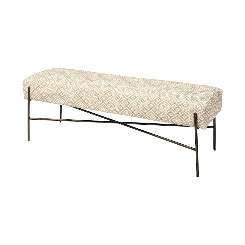 Banc d'appoint Avery I avec siège rembourré à motifs olive et beige - 55L x 17P x 18H