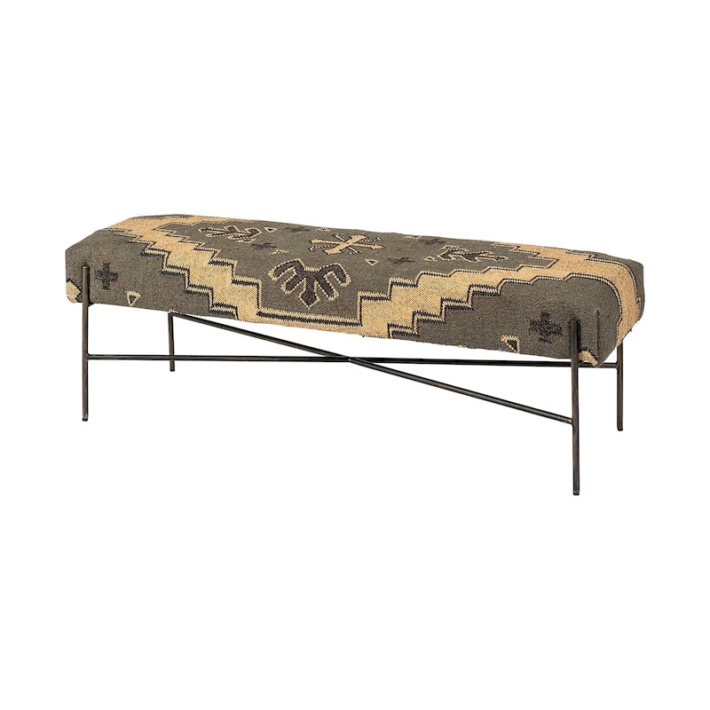 Banc d'appoint Avery I avec siège rembourré à motifs olive et beige - 55L x 17P x 18H