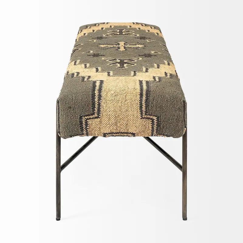Banc d'appoint Avery I avec siège rembourré à motifs olive et beige - 55L x 17P x 18H