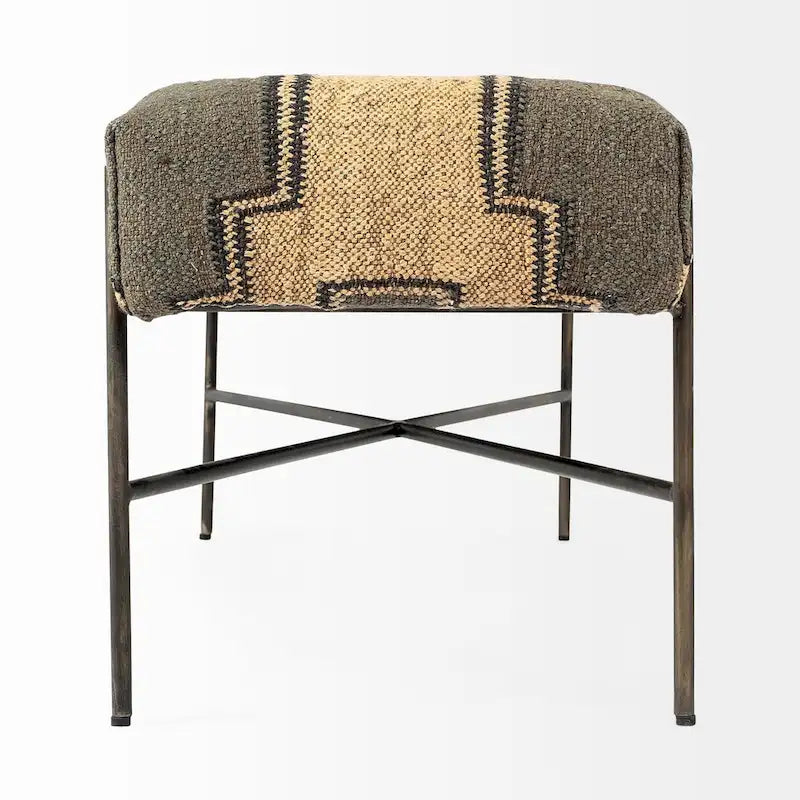 Banc d'appoint Avery I avec siège rembourré à motifs olive et beige - 55L x 17P x 18H