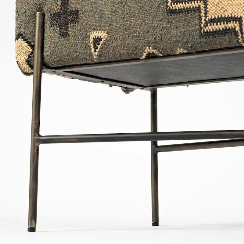 Banc d'appoint Avery I avec siège rembourré à motifs olive et beige - 55L x 17P x 18H