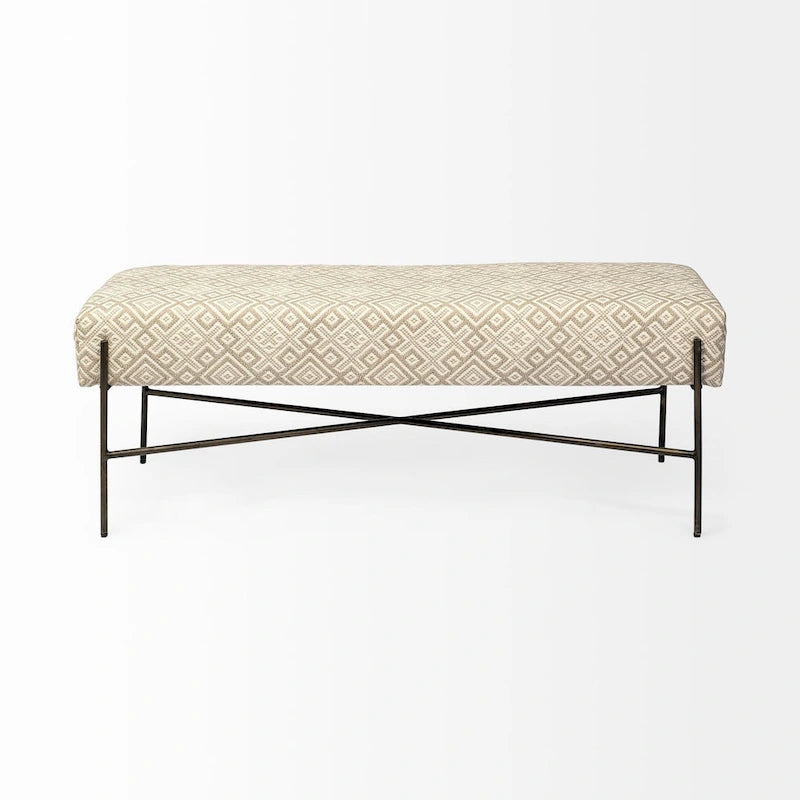 Banc d'appoint Avery I avec siège rembourré à motifs olive et beige - 55L x 17P x 18H