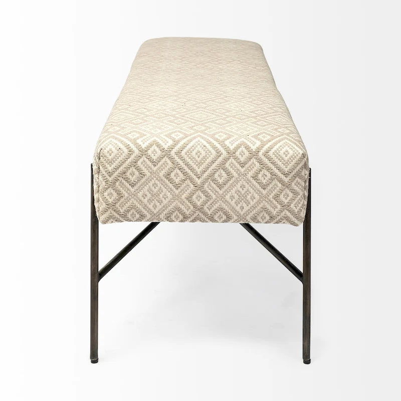 Banc d'appoint Avery I avec siège rembourré à motifs olive et beige - 55L x 17P x 18H
