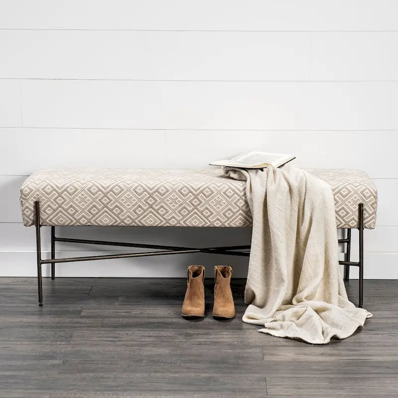 Banc d'appoint Avery I avec siège rembourré à motifs olive et beige - 55L x 17P x 18H