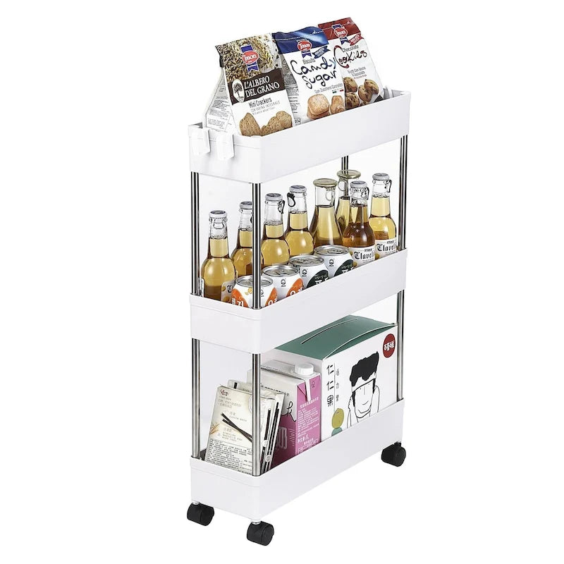Chariot de rangement multifonctionnel mince à 3/4 niveaux pour mobile, blanc