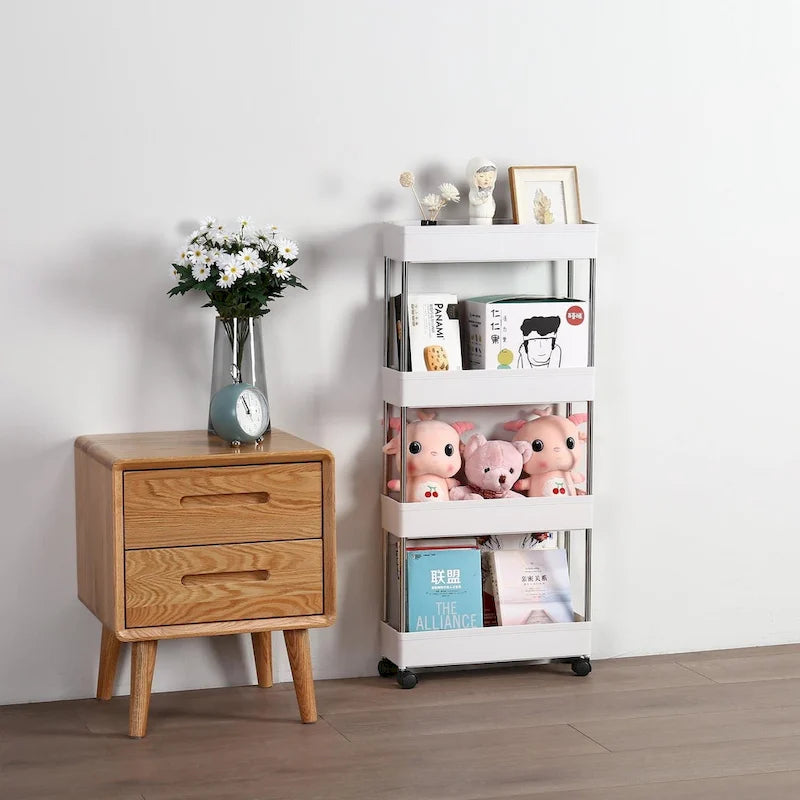 3/4-Layer Mobile Multi-functional Slim Storage Cart,White