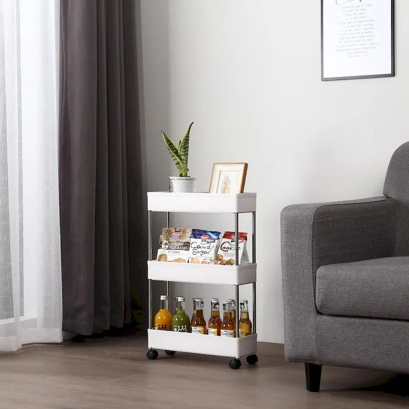 Chariot de rangement multifonctionnel mince à 3/4 niveaux pour mobile, blanc