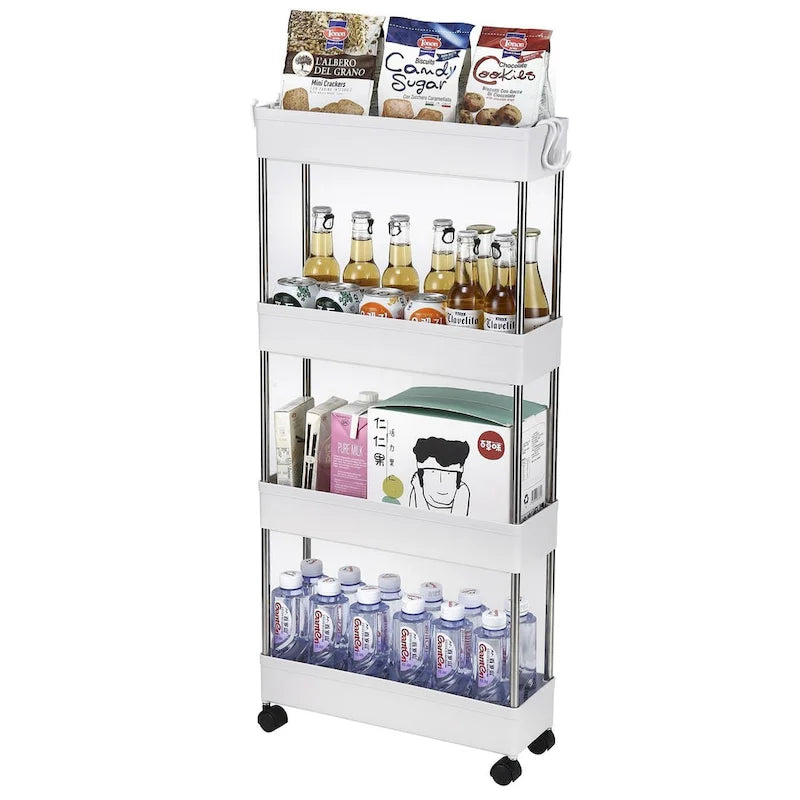 Chariot de rangement multifonctionnel mince à 3/4 niveaux pour mobile, blanc
