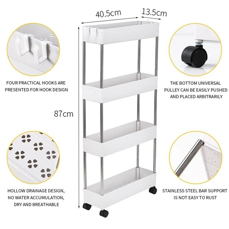 Chariot de rangement multifonctionnel mince à 3/4 niveaux pour mobile, blanc