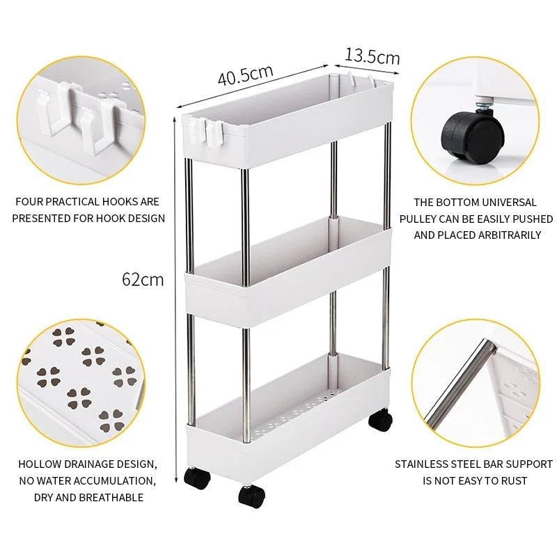 Chariot de rangement multifonctionnel mince à 3/4 niveaux pour mobile, blanc
