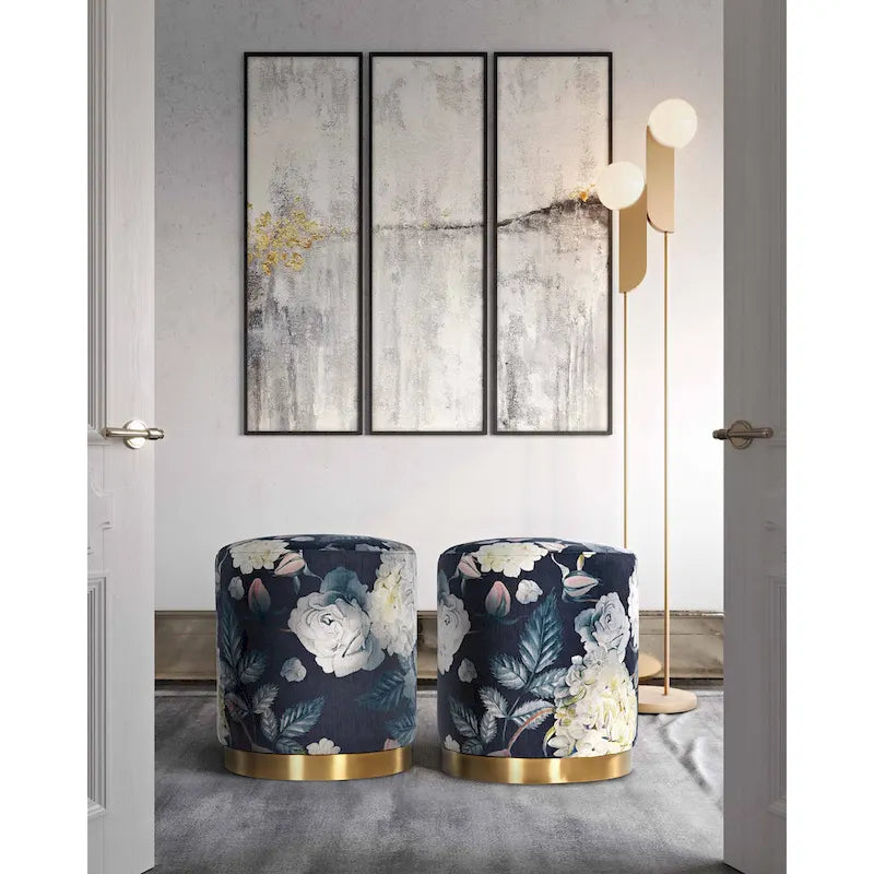 Ottoman en velours floral opale