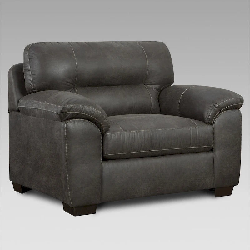 Fauteuil contemporain à plateau-coussin en tissu Roundhill Furniture Tirana avec pouf en Sequoia Ash