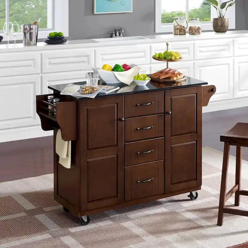 Îlot de cuisine Crosley Eleanor avec plateau en granit noir – 18p x 51,5L x 35,25H