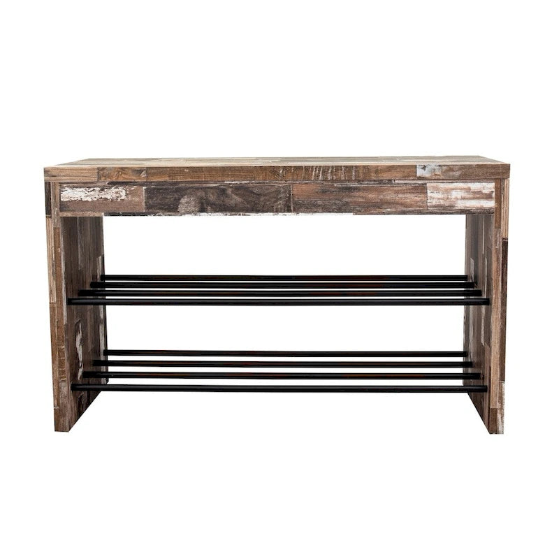 Banc à chaussures industriel à deux niveaux Danya B. avec finition en bois vieilli