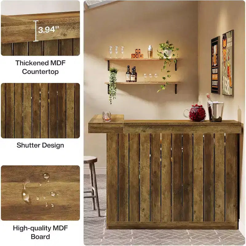 Bar de salon en L Lantine, bar à liqueurs d'angle à 4 niveaux avec étagères de rangement et porte-verres à vin pour pub à domicile