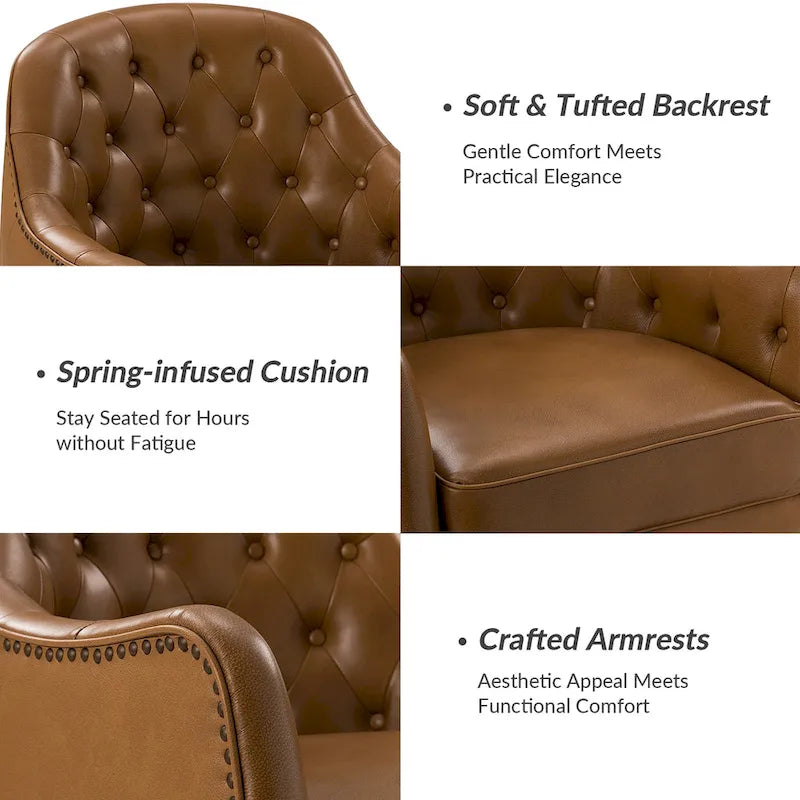Fauteuil tonneau Melisa Classic en cuir véritable avec pieds en bois et dossier capitonné de HULALA HOME