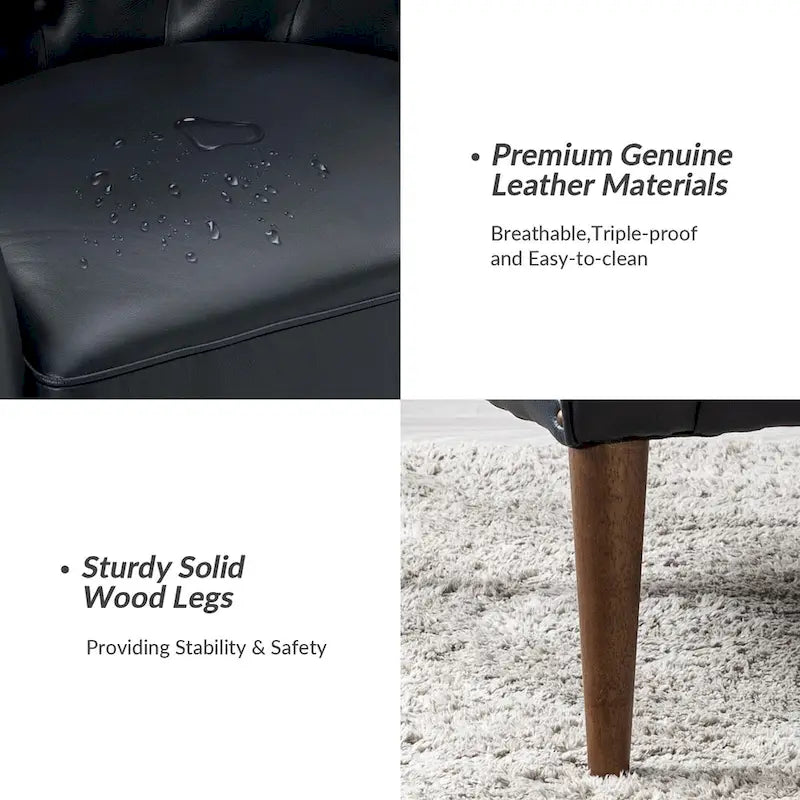 Fauteuil tonneau Melisa Classic en cuir véritable avec pieds en bois et dossier capitonné de HULALA HOME