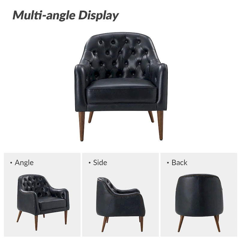 Fauteuil tonneau Melisa Classic en cuir véritable avec pieds en bois et dossier capitonné de HULALA HOME
