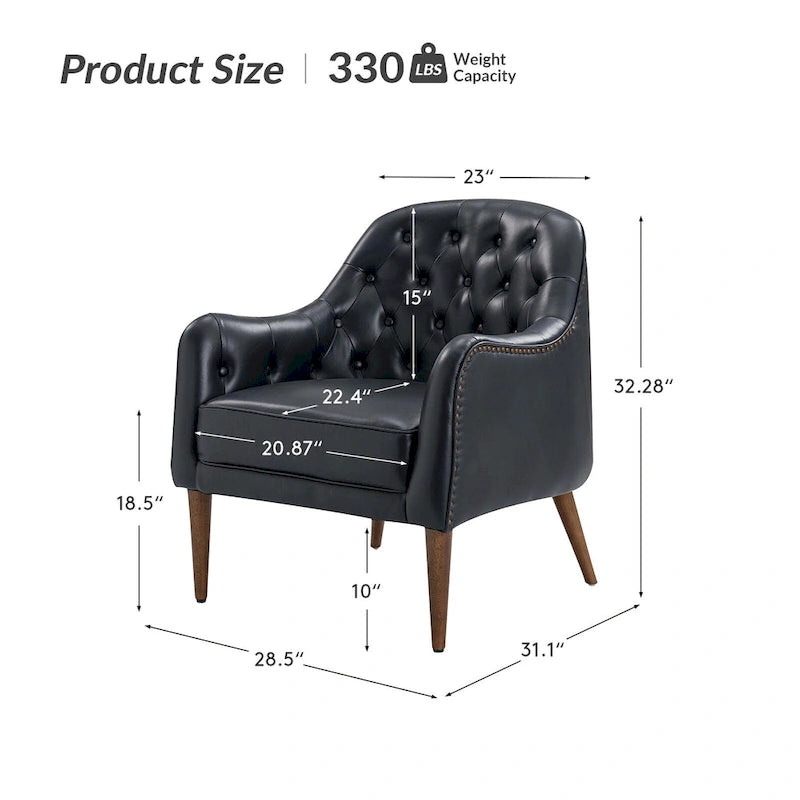 Fauteuil tonneau Melisa Classic en cuir véritable avec pieds en bois et dossier capitonné de HULALA HOME