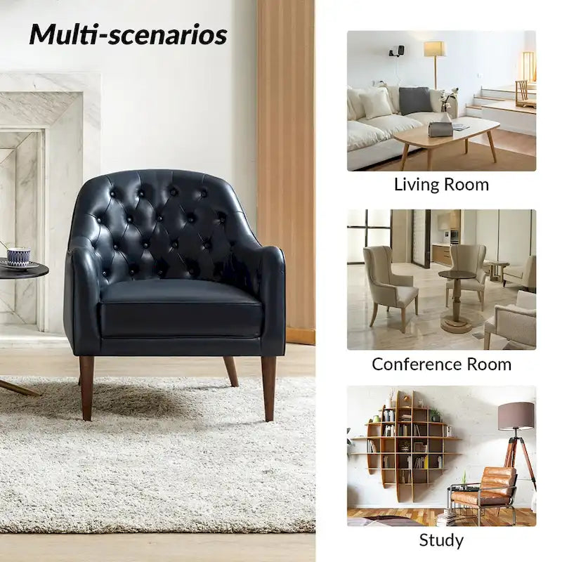 Fauteuil tonneau Melisa Classic en cuir véritable avec pieds en bois et dossier capitonné de HULALA HOME
