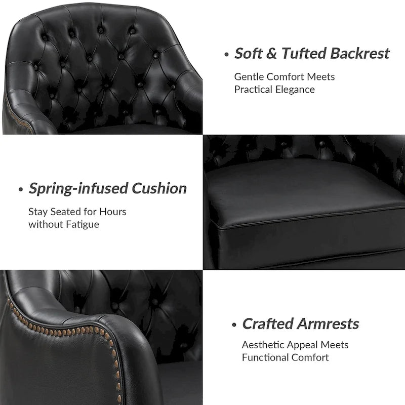 Fauteuil tonneau Melisa Classic en cuir véritable avec pieds en bois et dossier capitonné de HULALA HOME