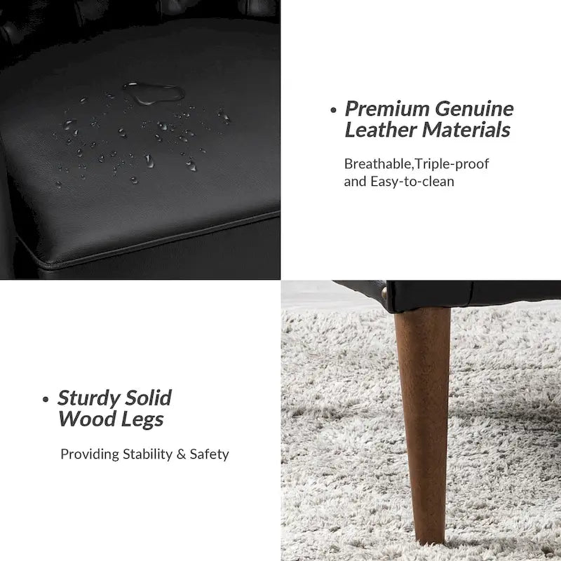 Fauteuil tonneau Melisa Classic en cuir véritable avec pieds en bois et dossier capitonné de HULALA HOME